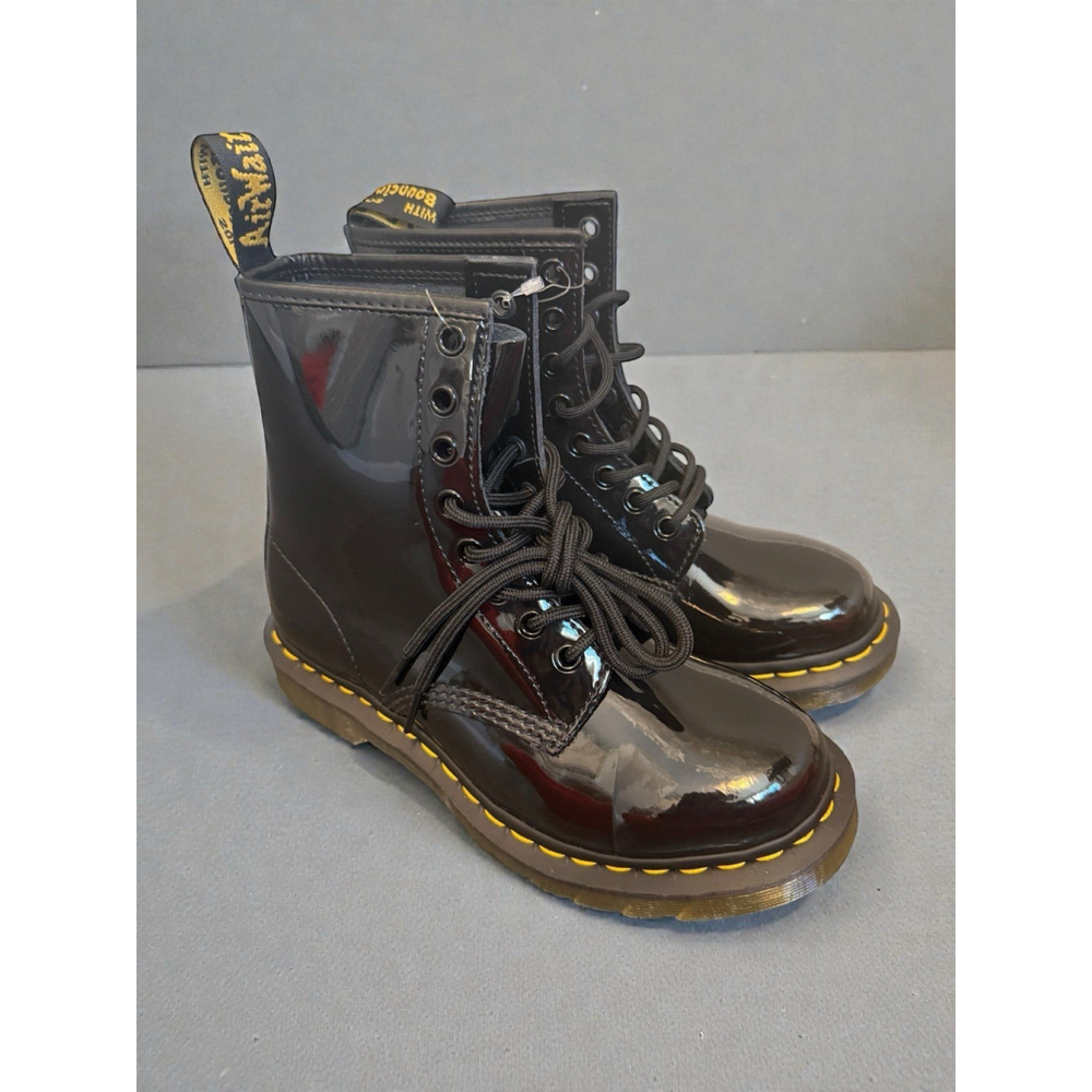 Dr Martens 11821 Black Patent Leather Combat Grunge Boots Women’s Size 6‎ NWOB B